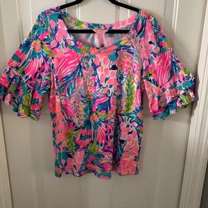 Lilly Pulitzer XL ruffle sleeve shirt top pink
